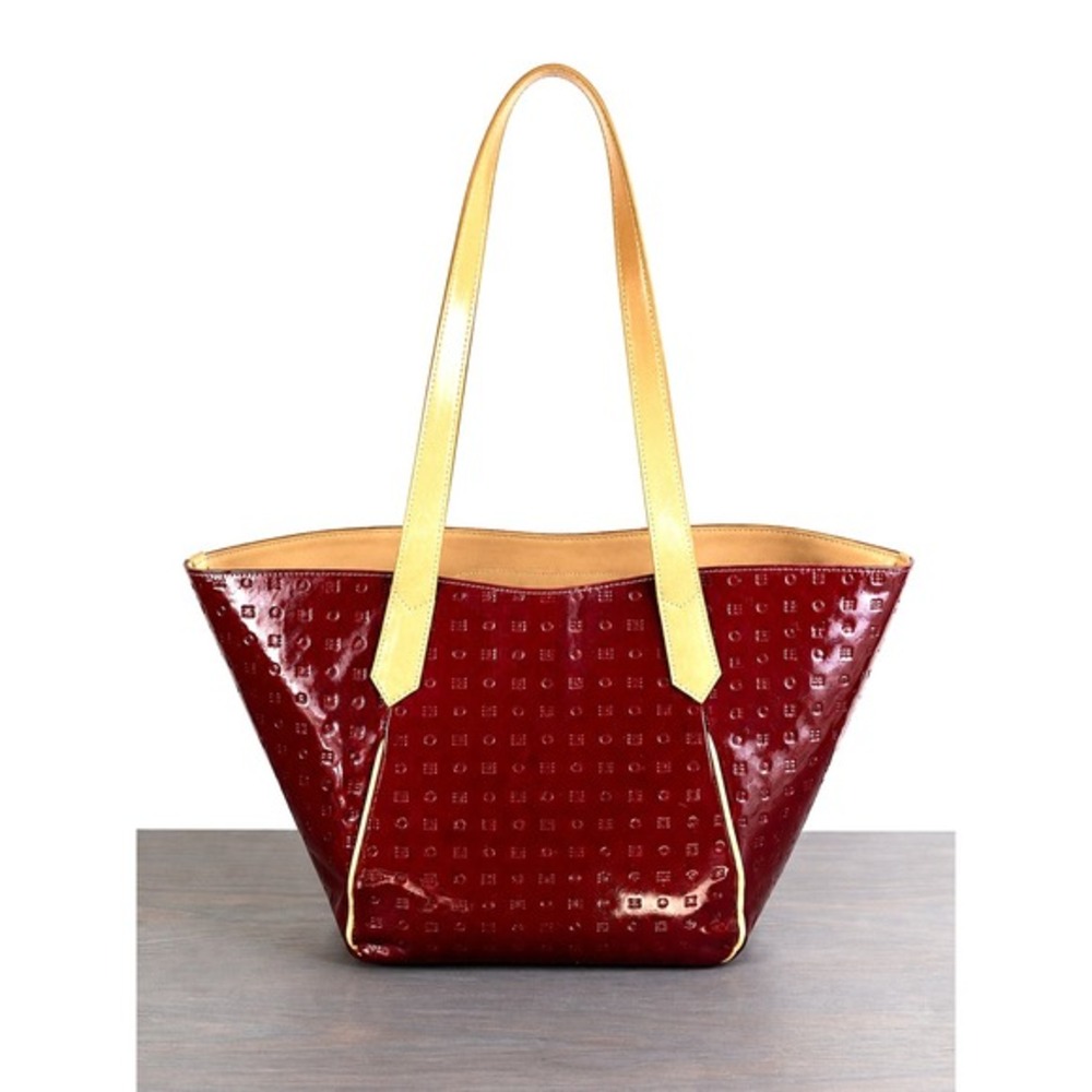 Arcadia Embossed Patent Leather Tote‎ Shoulder Bag LARGE Dark Red Made In Italy